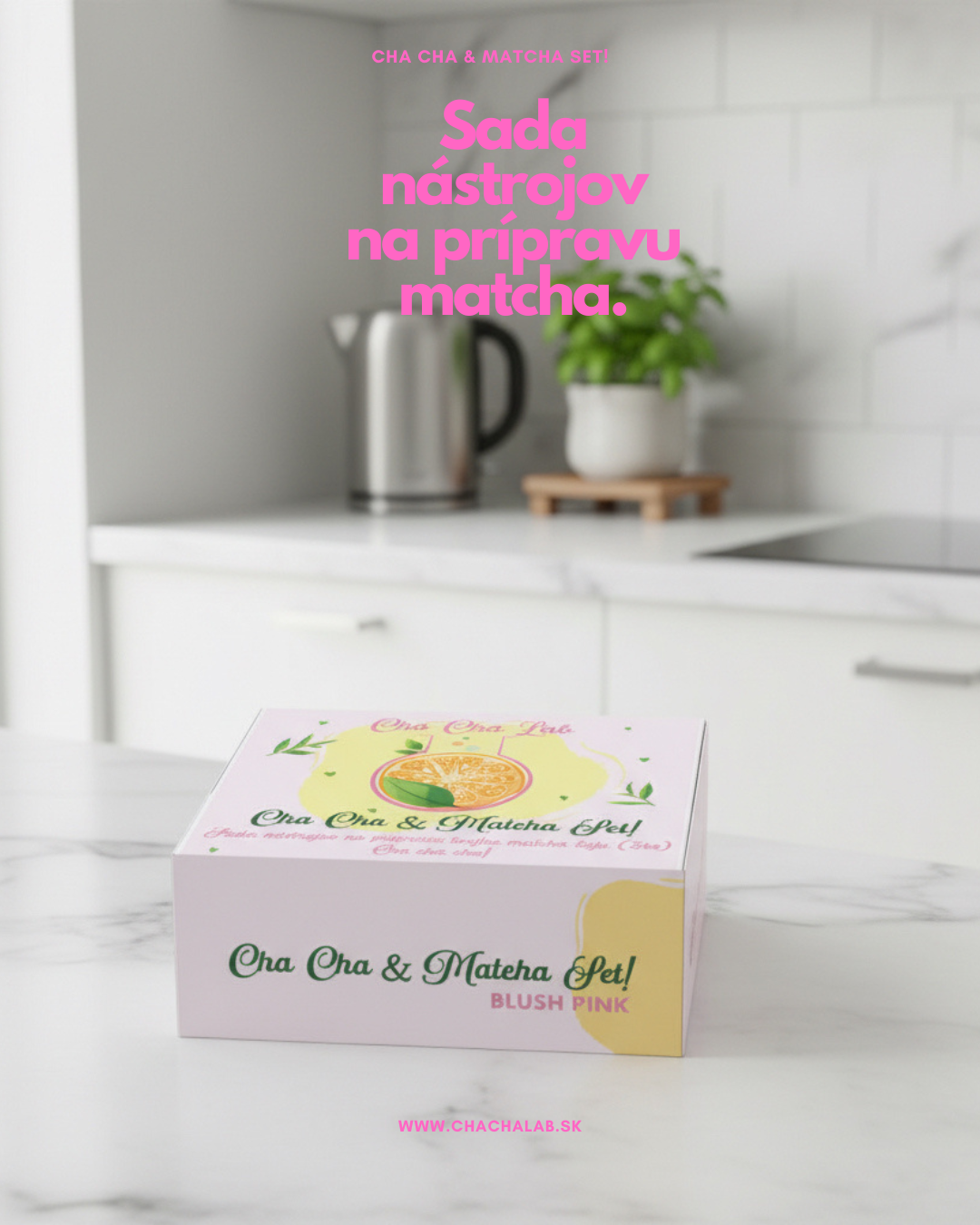 ChaChaLab - Matcha tea készítő eszközkészlet (5 db) - Rózsaszín (Chawan / tál 500 ml)