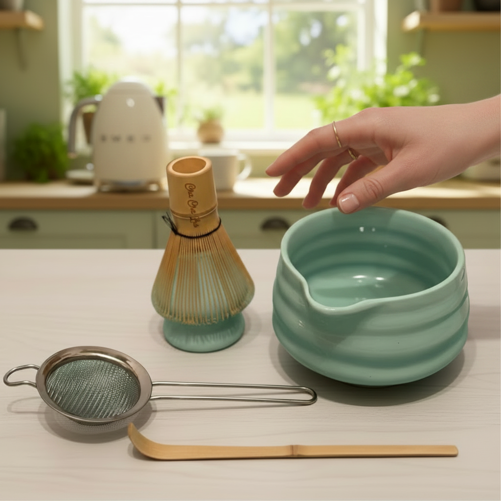 ChaChaLab - Matcha tea készítő eszközkészlet (5 db) - Mentazöld (Chawan / tál 500 ml)