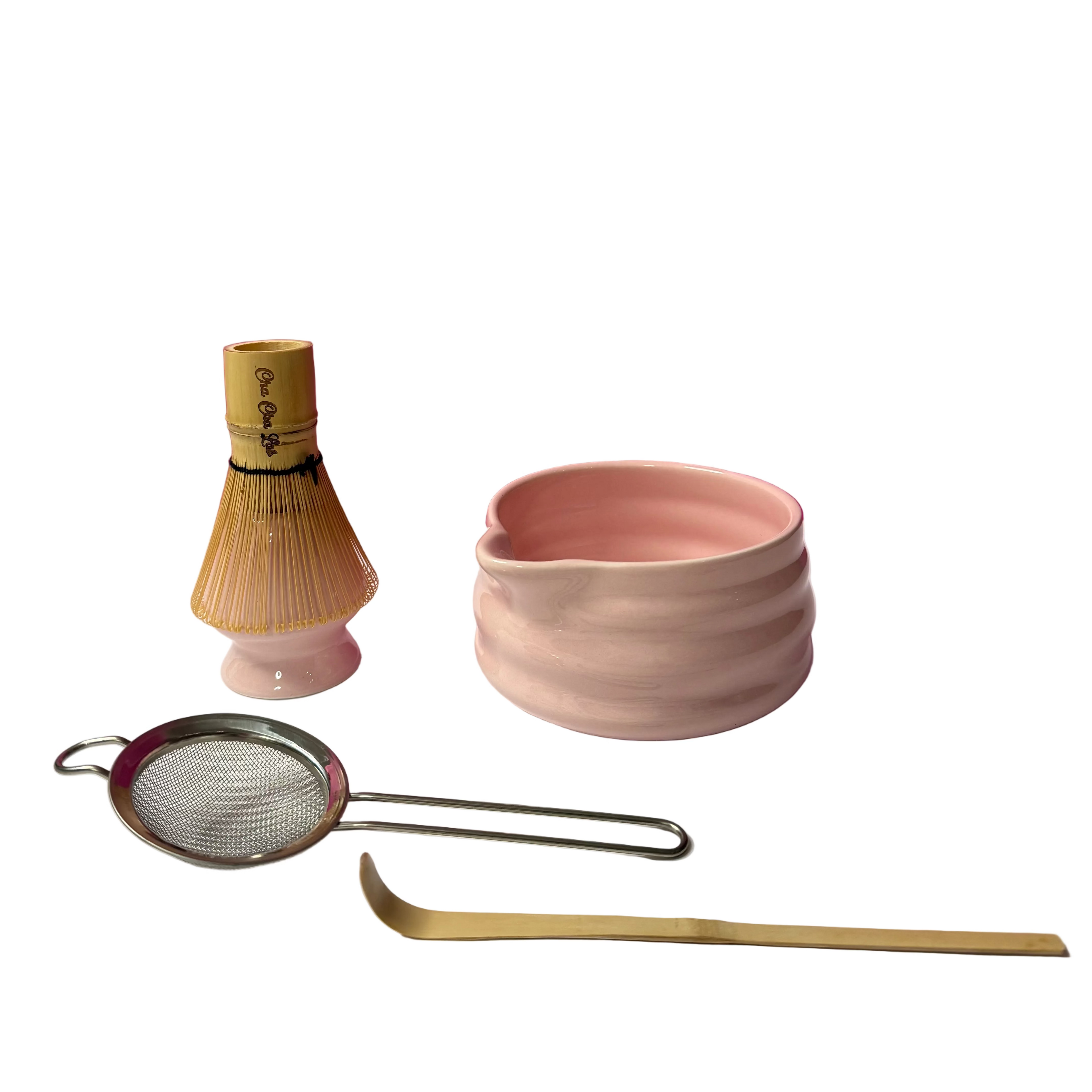 ChaChaLab - Pirosító rózsaszín Matcha teáskészlet (5 db) 