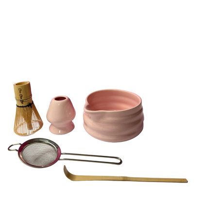 ChaChaLab - Pirosító rózsaszín Matcha teáskészlet (5 db) 